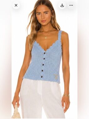 designer  Inspired Baby Blue Knit Button Front Camisole Top  Coastal Button Tank